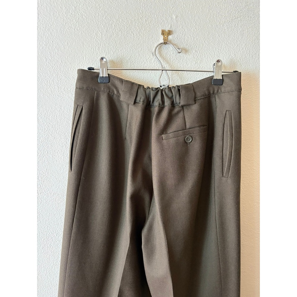 Vintage 100% Pure Wool High Waist Pleated Trousers Olive Green 8 Dark Academia - Picture 5 of 11